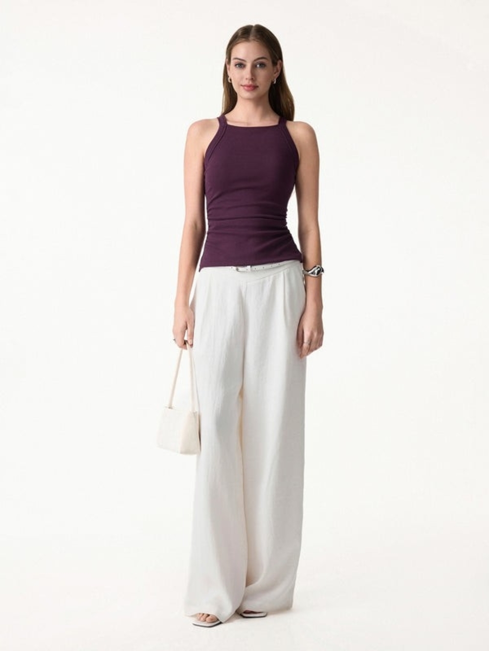 OGL Plantive Chic Square Neck Ruched Rib Bra Tank - Picture 2 of 7